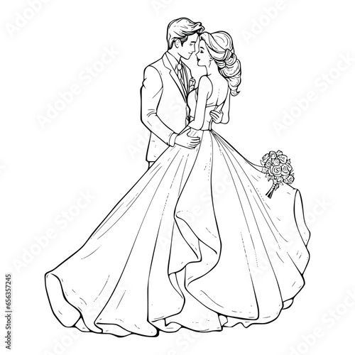 Bride And Groom Coloring Page For Kids 