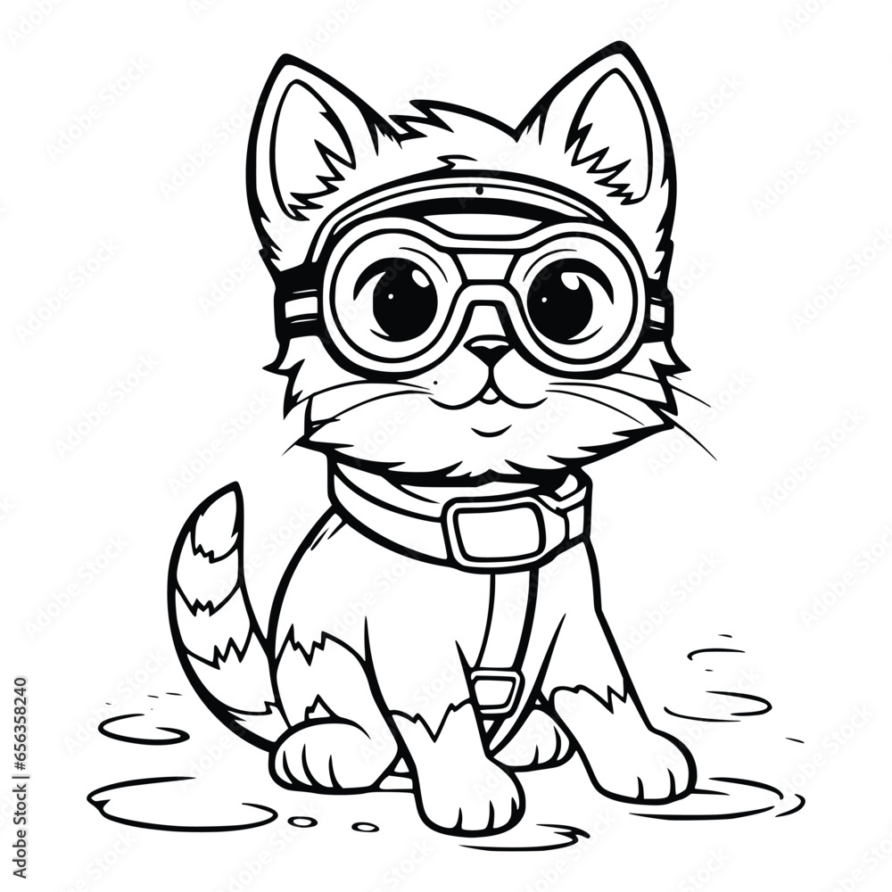 Obraz premium cat wearing diving goggles coloring page 