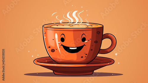 Cafe ilustracion estilo cartoon - Ilustracino taza de expresso caliente - Espuma cafe kawaii