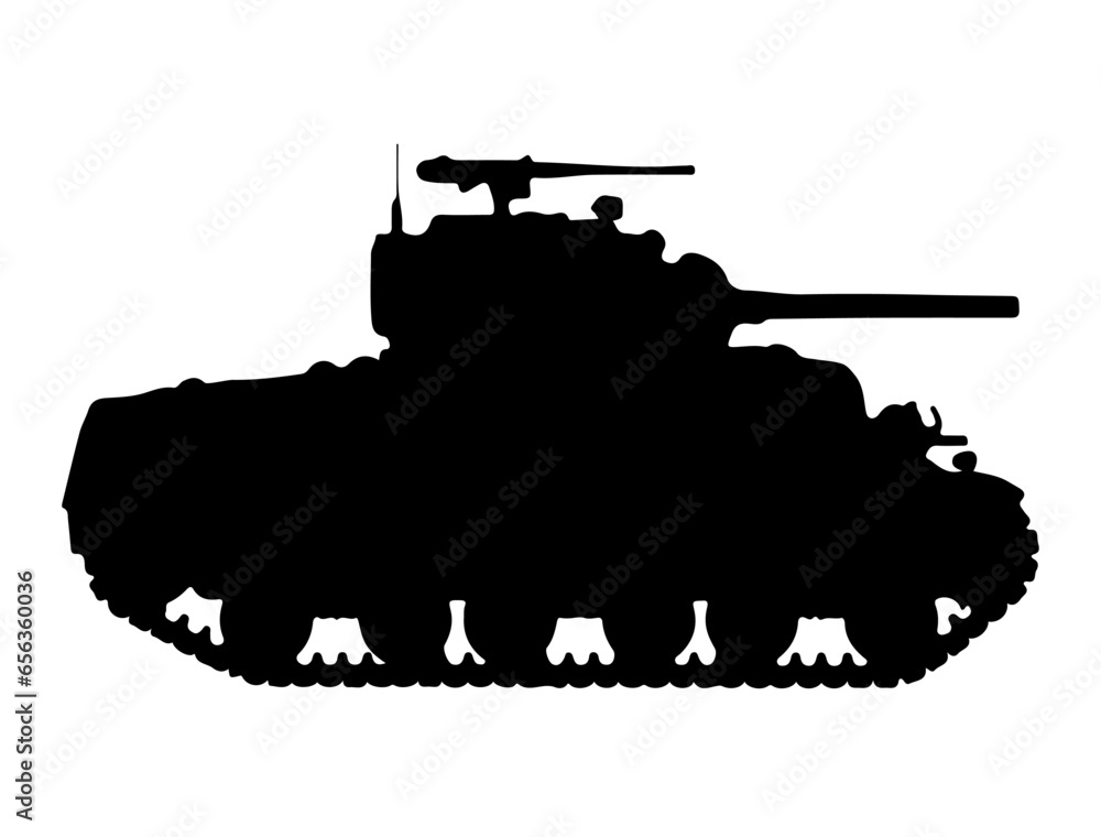 Military tank silhouette vector art white background