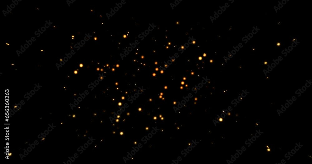 gold glow particles bokeh sparkle glittering on black background, holiday christmas new year celebration