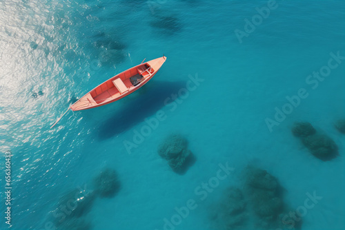 Boat on the water, aerial view © PHdJ