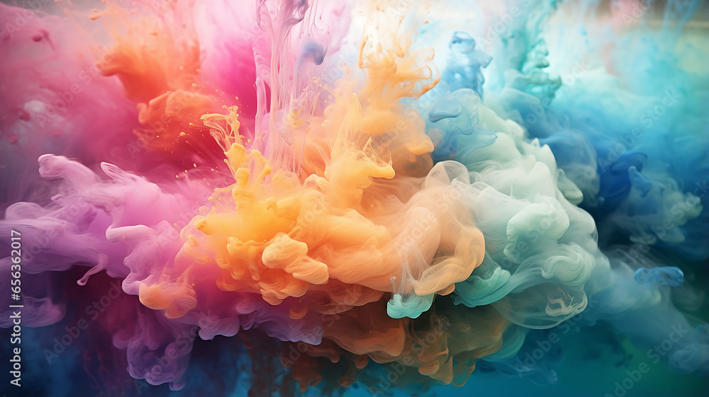 Fototapeta premium multicolored clouds of paint wet watercolor, abstract background spectrum mixing colors creativity idea concept