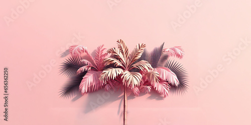 Pattern palm tree on pastel pink background. summer tropical. 3d rendering. Generative Ai.