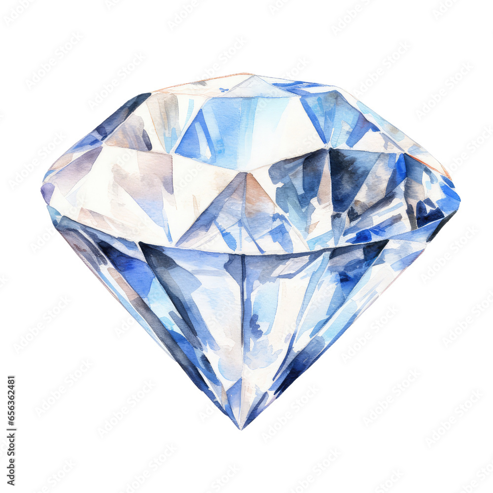 Watercolor gem Diamond set closeup isolated on white background, Vector illustration