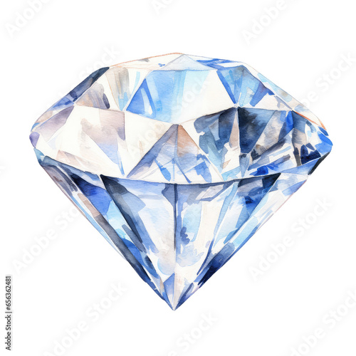 Watercolor gem Diamond set closeup isolated on white background, Vector illustration