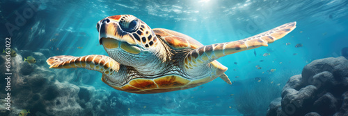 big sea turtle swimming underwater © Michael