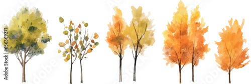 Set of watercolor clip art, autumn trees isolated on a white background