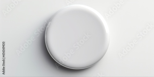 Round White Badge Pin Brooch Mock-Up. Isolated Three-Dimensional Button Push Blank Badge Pin 3D Rendering