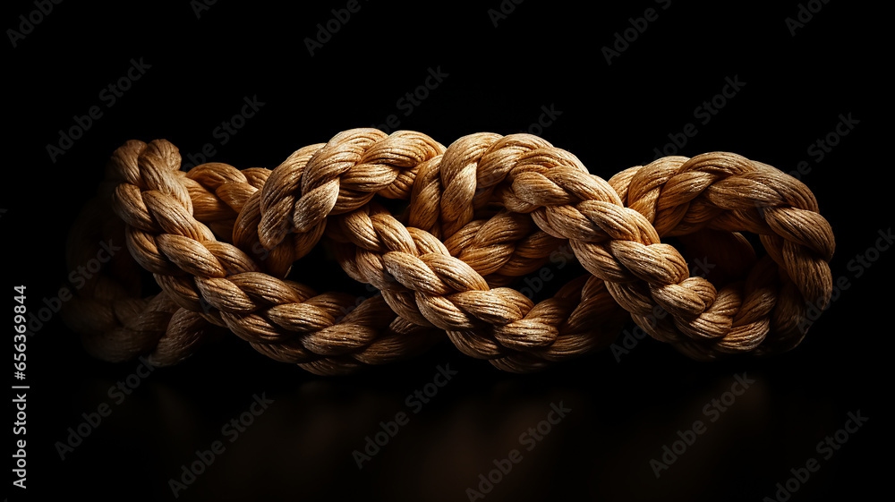 the gordian knot of rough rope is isolated on a black background the gordian knot of rough rope is isolated on a black background