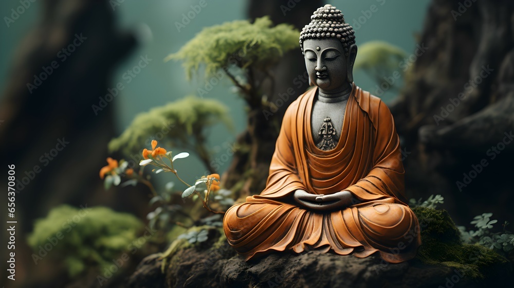 Buddha statue with wild forest background