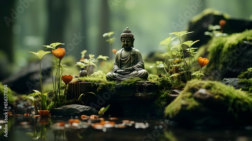 Buddha statue with wild forest background © Hamsyfr