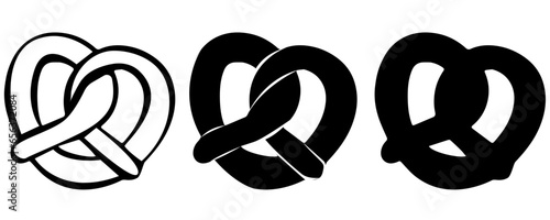Pretzel black silhouette set isolated, vector illustration