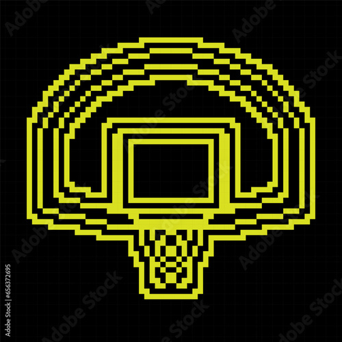 Basketball backboard Pixel silhouette icon with ring, hoop and net. Sports competitions in basketball on street and in gym. Vector