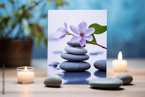 Zen or spa greeting or invitation card with captivating composition  tranquility and peaceful