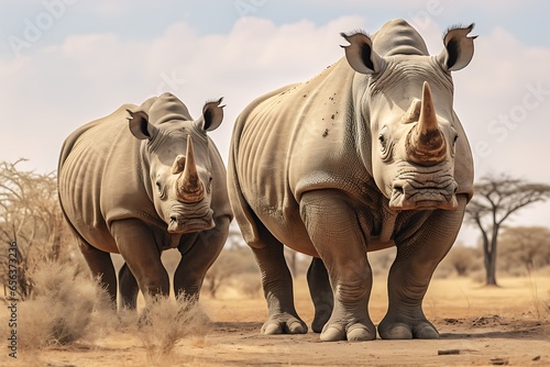 Two white rhinoceros in Kruger Park, South Africa