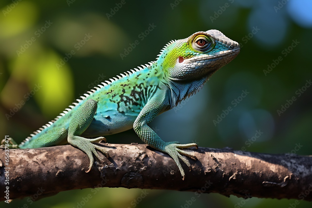 Portrait of a blue chameleon (Chamaeleo viridis)