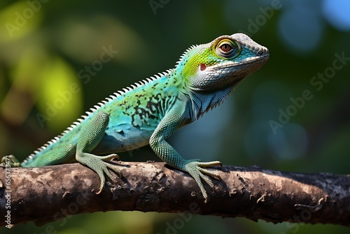 Portrait of a blue chameleon (Chamaeleo viridis)