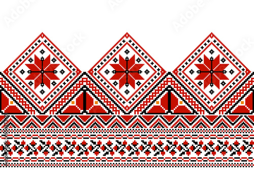 flower embroidery on white background. ikat and cross stitch geometric seamless pattern ethnic oriental traditional. Aztec style illustration design for carpet, wallpaper, clothing, wrapping, batik.