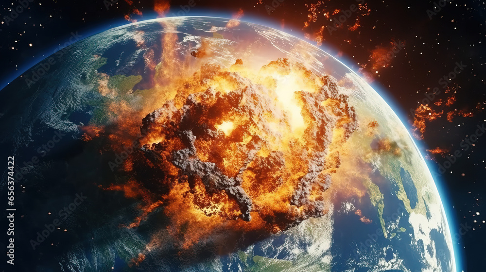 Earth planet exploding. Generative AI
