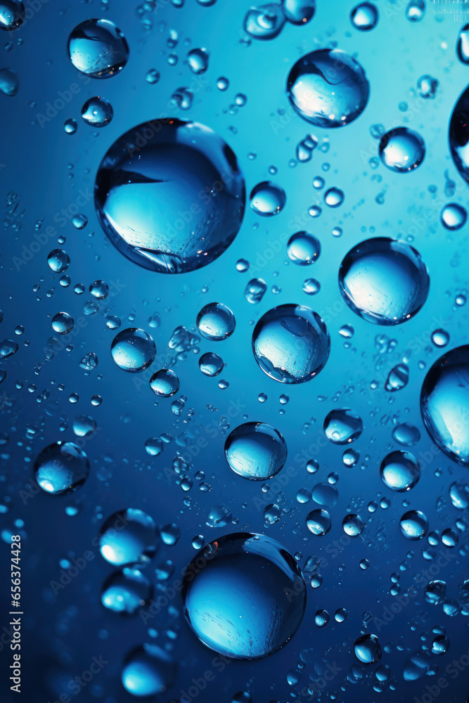 Macro air bubbles in blue oil