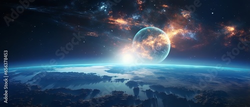 Sunlight ascending over earth: a breathtaking view of the planet and the outer space