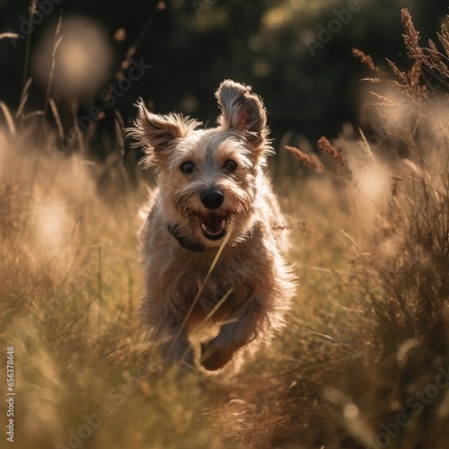 Small Dog Running Through Tall Field