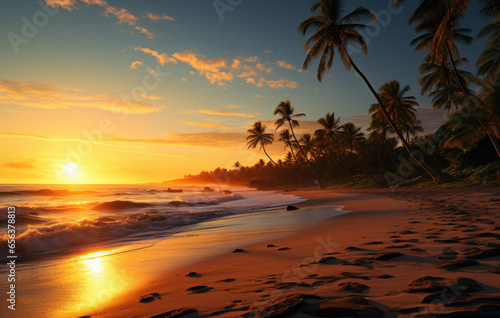 palm trees in the beach at the sunset