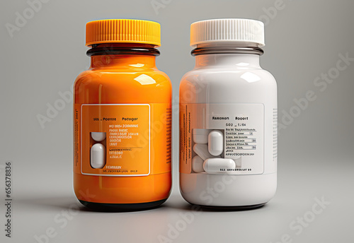 pharmacy drug bottles soli light color background