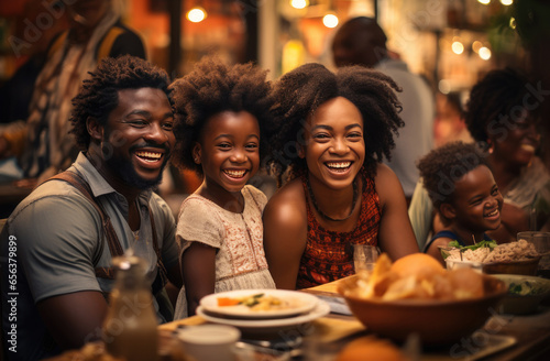 African families sitting together in a family diner