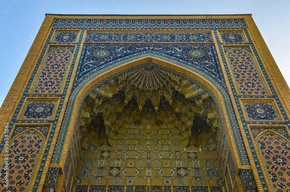 traditional Uzbek decorated entrance of International Islamic Academy of Uzbekistan in Tashkent