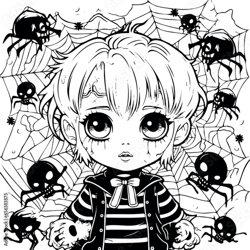 Scared child faces fears as multiple spiders loom nearby on transparent background. Generative AI 