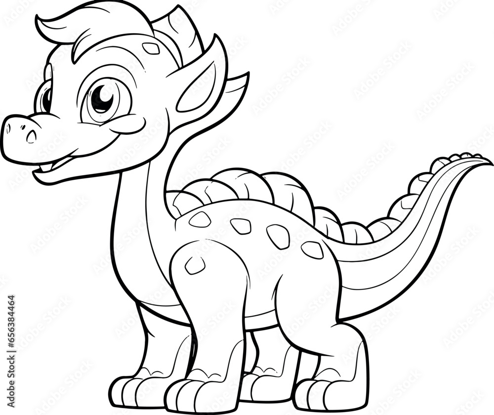 Fototapeta premium Black and white cartoon dinosaur joyfully perched on a transparent background. Generative AI 