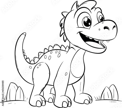 Playful black and white cartoon dinosaur gleefully roams on a transparent background. Generative AI 