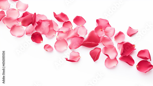 falling rose petals on a white background isolated