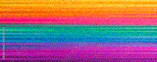 Colorful mosaic pixel art texture. Pixelated rainbow horizontal gradient background with dither effect. Vector background photo