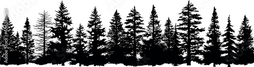 A versatile set of horizontal silhouettes showcasing coniferous fir trees, perfect for adding a touch of elegance and nature to any project. Generative AI 