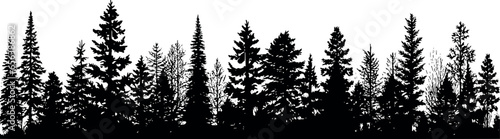 Set of horizontal coniferous spruce silhouettes on transparent background, portraying a serene view of fir trees. Generative AI 