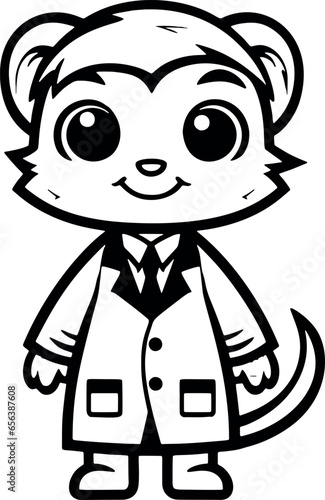 Black and white image of a squirrel, dressed as a doctor, proudly representing medicine as a lovable mascot. Generative AI 