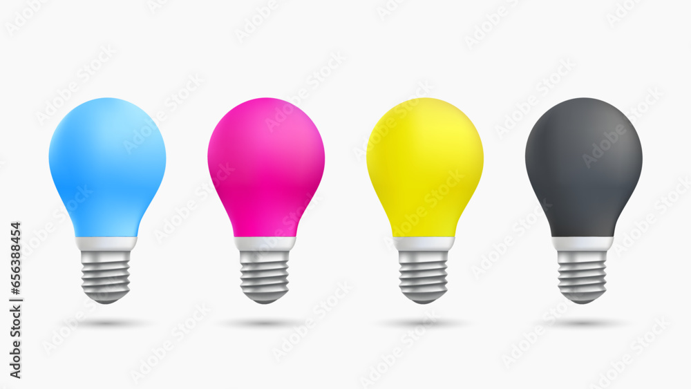 Light bulbs are painted in CMYK ink. Isolated on white background. Stock vector illustration Light bulbs are painted in CMYK ink. Isolated on white background. Stock vector illustration