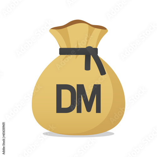 Moneybag with Germany Deutsche Mark symbol. Cash money, currency, business and financial item. Flat vector moneybag sign.