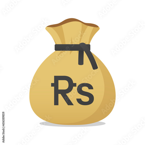 Moneybag with Pakistani Rupee symbol. Cash money, currency, business and financial item. Flat vector moneybag sign.