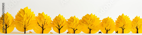 a row of yellow trees autumn panoramic drawing cartoon background.