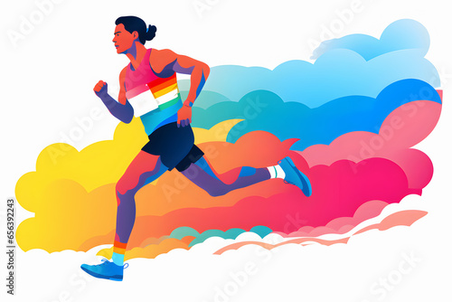 Marathon emblem. Colorful background of marathon runner.