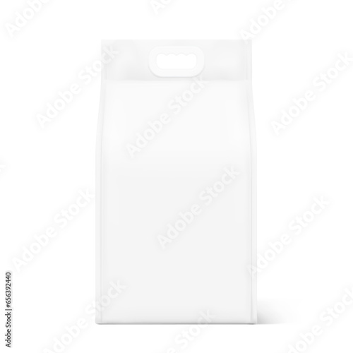 Realistic snap seal plastic shopping bag with handles mockup. Front view. Vector illustration isolated on white background. Ready for your design. Suite for the presentation of your product.