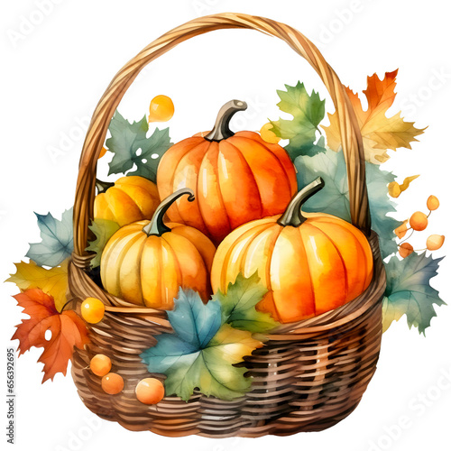 Wallpaper Mural Fall pumpkin basket watercolor design with transparent background, PNG illustration Torontodigital.ca