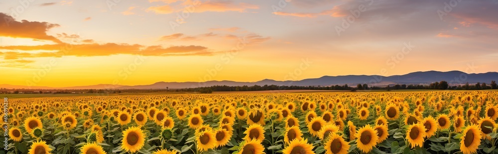 isolated view of sunflower field Sky background at sunset with dark natural scenery