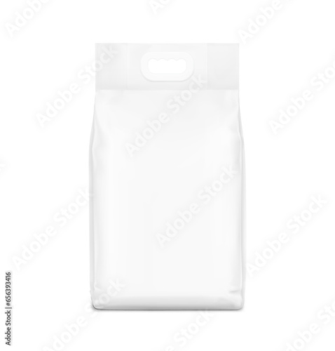 WebRealistic snap seal plastic shopping bag with handles mockup. Front view. Vector illustration isolated on white background. Ready for your design. Suite for the presentation of your product.