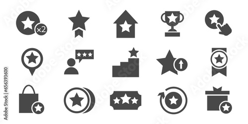 Benefits, award, winner star vector icon set
