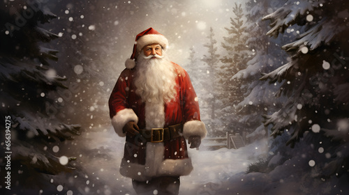 Santa Claus in the winter forest
